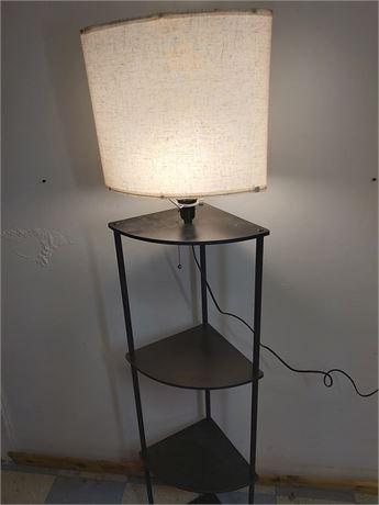Modern 3-Tier Shelf Floor Lamp with Fabric Drum Shade 1BW