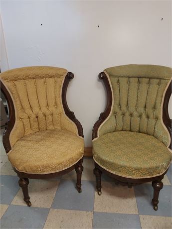 ​Pair of Victorian-Style Tufted Parlor Chairs OA