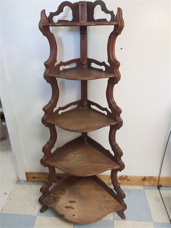 Ornate 5-Tier Victorian-Style Wooden Corner Etagere OA