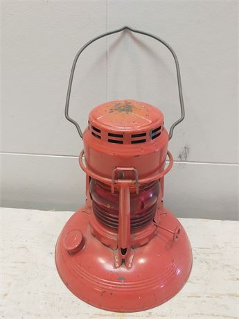 Vintage Dietz Red Kerosene Lantern with Ruby Glass Globe 10FR