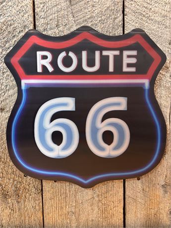 Route 66 "Neon-Effect" wood-style Wall Sign OA