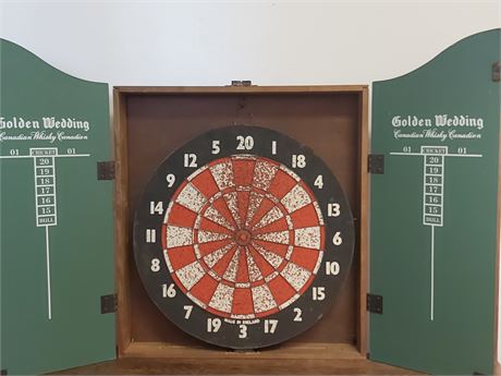 Vintage "Golden Wedding" Canadian Whisky Dartboard Cabinet OA
