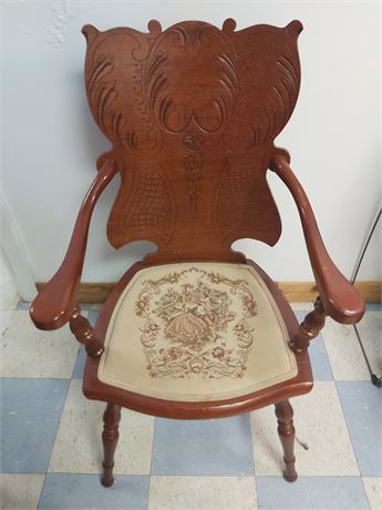 Ornate Carved Armchair with Needlepoint Seat OA