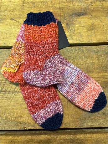 Handmade Knits by Jilly Chunky Wool Socks Sunset Multi-Color Cozy Artisan  8