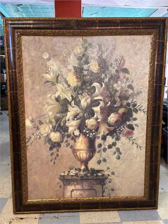 Large Ren-Wil Inc. Framed Floral Still Life – Urn with Bouquet – 36" x 48" 20BW