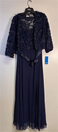 Nox Anabel Navy Blue Chiffon Gown & Sequin Bolero Set - Size 2XL FC
