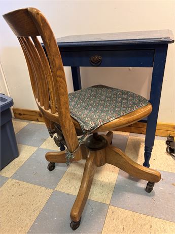 Vintage H. Krug Solid Oak Swivel Office Chair & Painted Pine Accent DeskOA