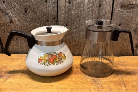 Vintage 1970s Coffee & Tea Set: Corning Ware Spice O' Life Teapot & Pyrex Glass2