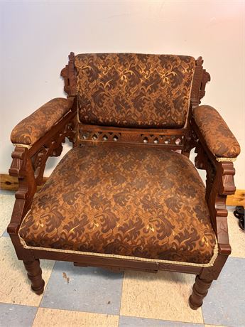 Antique Victorian Eastlake Walnut Parlor Chair – Ornate Fretwork OA