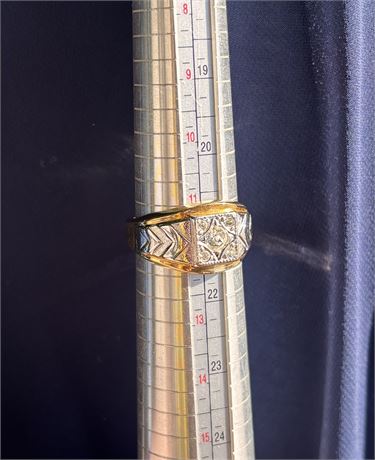 Vintage "SUM SPEC" Men’s Two-Tone Diamond Cluster Ring – Chevron Band DC