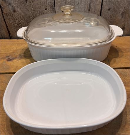 Vintage Corning Ware French White 4-Liter Oval Casserole Dish Set with Lid & 3