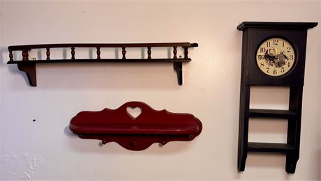 Vintage Country Wall Decor Trio – Solid Wood Shelf, Heart Peg Rack, & Wall 16