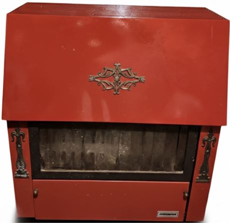 Rare Red Enamel & Cast Iron Wood/Coal Parlor Stove