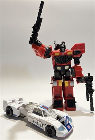 2 Transformers Action Figures - Red Robot Warrior & White Racing Sports Car15