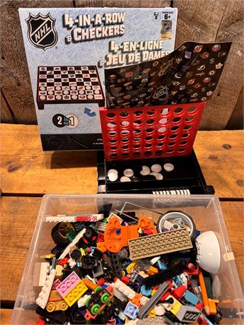NHL 2-in-1 Game Set (Checkers & 4-In-A-Row) + Bulk LEGO & Toy Variety Bin 14