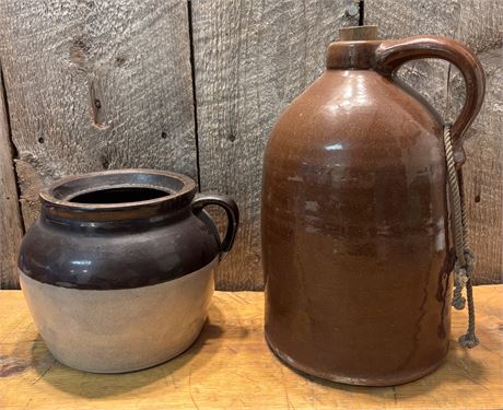 Antique Primitive Stoneware: 1-Gallon Albany Slip Whiskey Jug 15