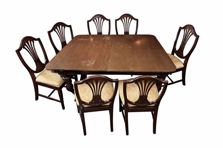 Antique dining table with 6 beautifully upholstered chairs P