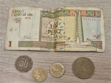 Latin American Currency Collection: Cuban Banknote & Regional Coins DC