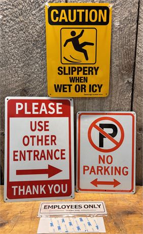 4 Industrial Facility Signs - Metal Safety, Parking, & Access Signs + 3M Tape 3