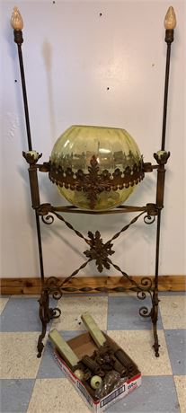 Rare Art Deco Uranium Glass Aquarium Stand & Torchiere Floor Lamps