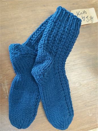 Hand-Knit Ribbed Socks - Deep Navy Blue 10FR