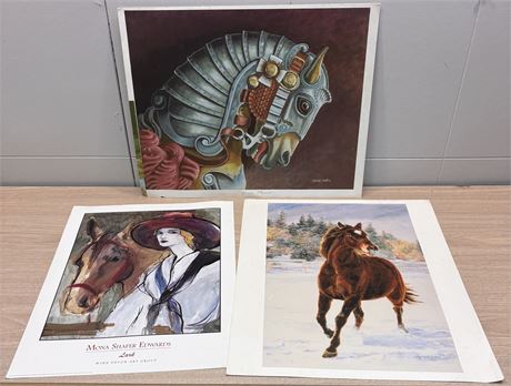 3 Equestrian Art Prints: Mona Shafer Edwards "Lark," Murray Godfrey "Final FS