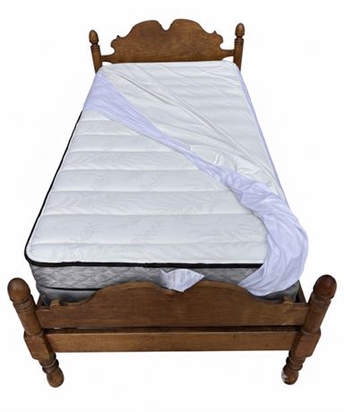 Solid Wood Twin Bed Frame with As-New Mattress G
