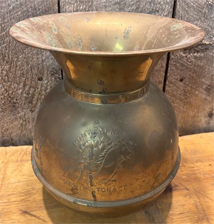 Vintage Brass Pony Express Chewing Tobacco Spittoon - Embossed Horse & Rider 7