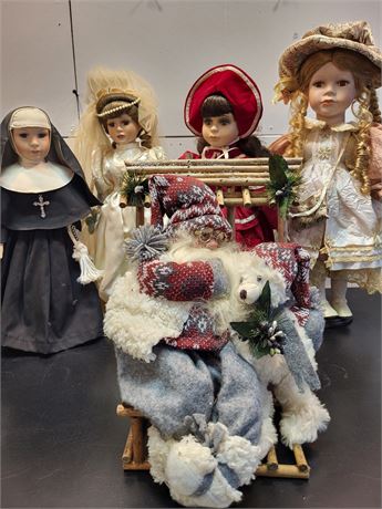 Vintage Porcelain Doll and Holiday Figurine Collection 3