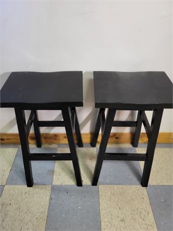 Pair of Black Wooden Bar Stools 8