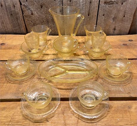 Vintage 1930s Federal Glass "Madrid" Amber Depression Glass Set 7