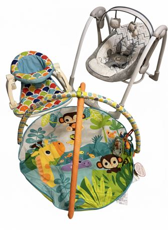 Premium Baby Gear Bundle: Ingenuity Swing, Fisher-Price Activity Mat & Bright13