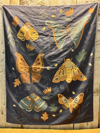 Retro Insect Illustration Tapestry - Butterfly & Oak Leaf Botanical ArtFS