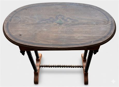 Antique Victorian-Style Walnut Oval Library Table with Bobbin-Turned Legs G