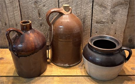 Vintage Canadian Stoneware Trio: "Rogers Canada" Jugs & Two-Tone Bean Pot 17