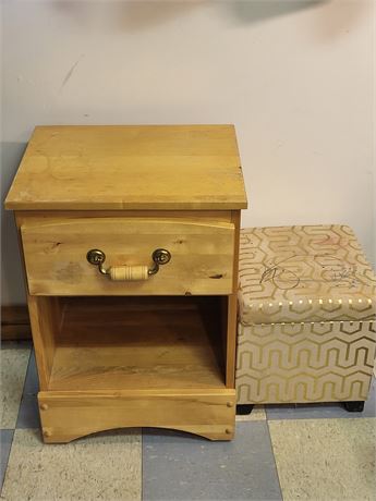 Rustic Pine Nightstand & Geometric Storage Ottoman Set OA