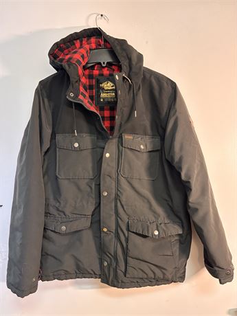 Amnesia Men's Winter Parka Jacket - Black with Red Plaid Lining - Size XL OA