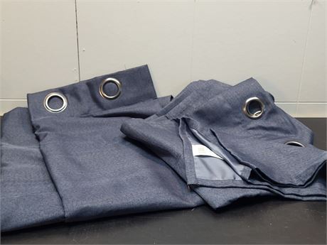Pair of Modern Navy Blue Grommet Curtain Panels 6