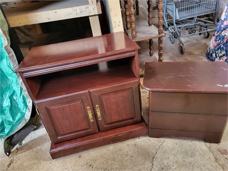 Cherry Finish Media Cabinet & Matching Two-Drawer Nightstand G