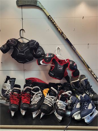 Family Hockey Gear Bundle: Skates, Protective Gear & Sticks 20