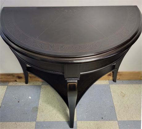 Elegant Demilune Console Table with Scrollwork Inlay OA