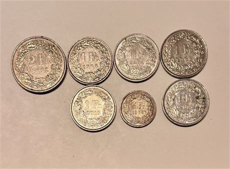 Vintage & Modern Swiss Franc Coin Collection - 7 Pieces DC