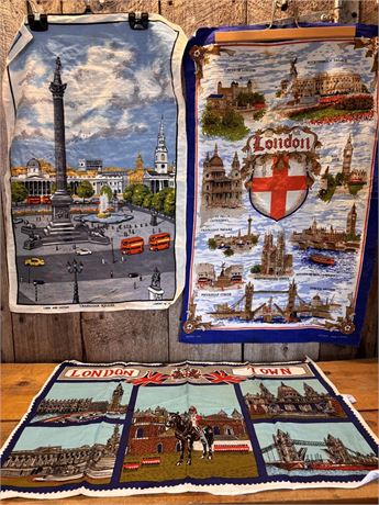 3 Vintage London Souvenir Textiles - Tea Towels & Tapestry - All Cotton/Linen 15