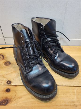Vintage Military-Style Black Leather Boots, Size 4 F.
