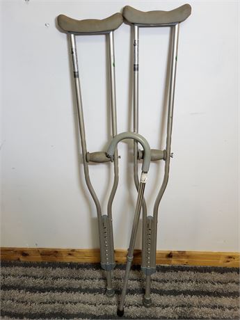 Mobility Aid Set: Underarm Crutches and Walking Cane