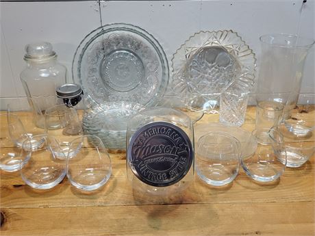 Assorted Clear Glassware and Decorative Collection