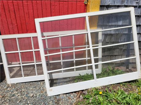 Set of 2 Vintage White Multi-Pane Window Frames