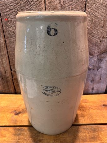 Vintage Medalta Stoneware Ltd. No. 6 Butter Churn Crock with Wooden Lid
