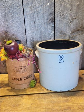 Vintage Lancaster Cider Mill Bucket and Stoneware Crock