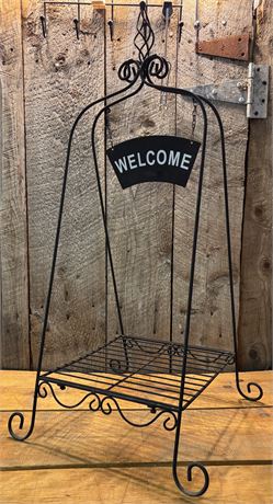 Wrought Iron Decorative Welcome / Bienvenue Plant Stand